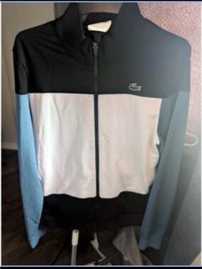 Lacoste Black, White & Light Blue Panel Zip Jacket
